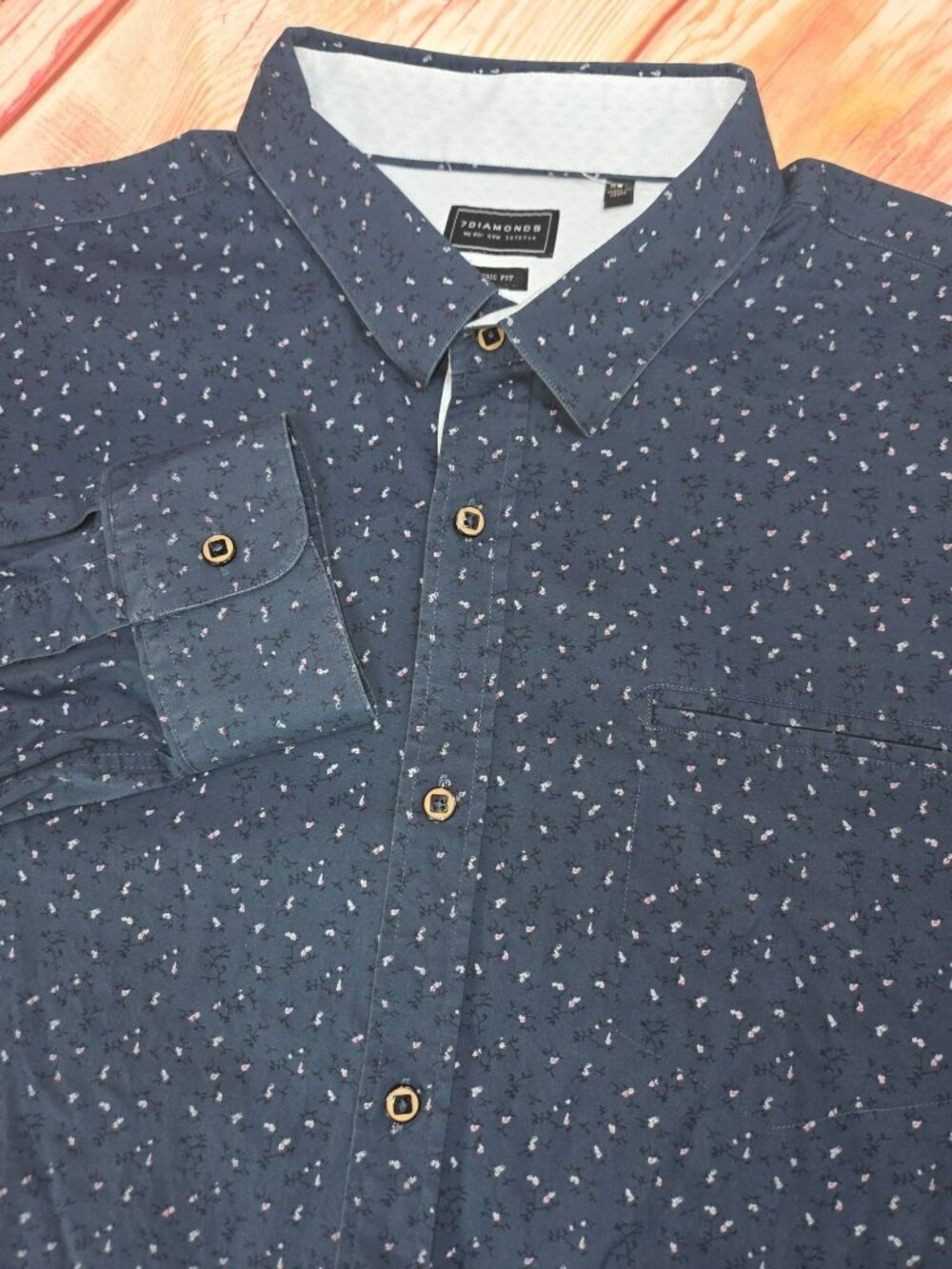 7 Diamonds Mens Blue Print Long-Sleeve Navy Floral Shirt XXL